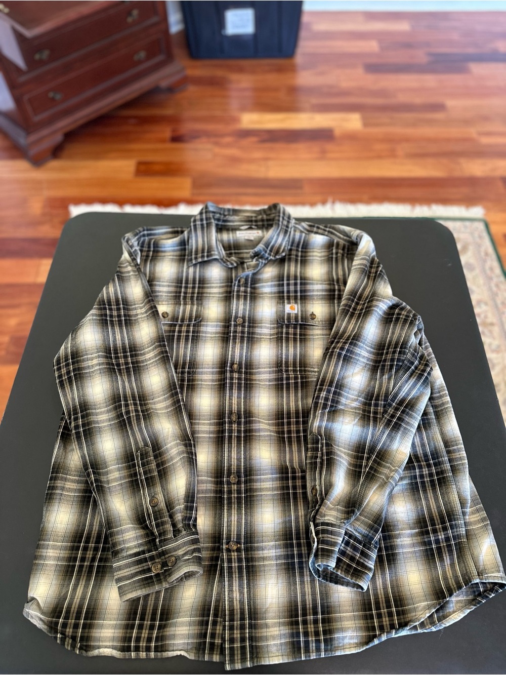 Carhartt Men’s Black & White Plaid Flannel Long Sleeve Shirt Men’s XL